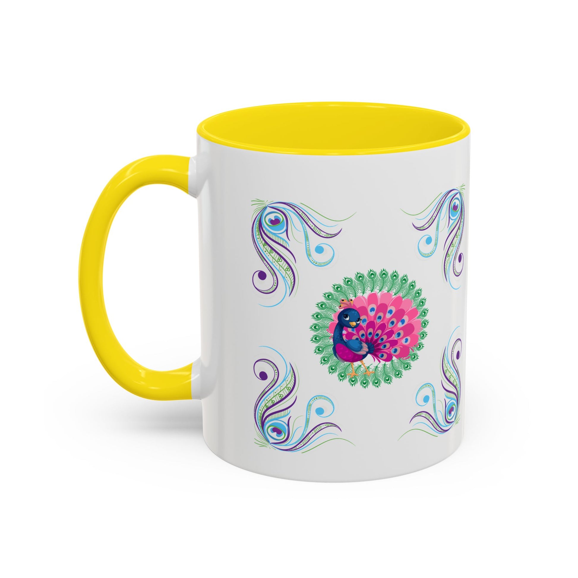Preppy Peacock Whimsical Pink Green, Purple Coffee Mug - Splash of Color Co.