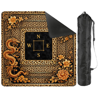 Leopard Print Mahjong Mat With Gilded Dragons Black And Gold - Splash of Color Co.