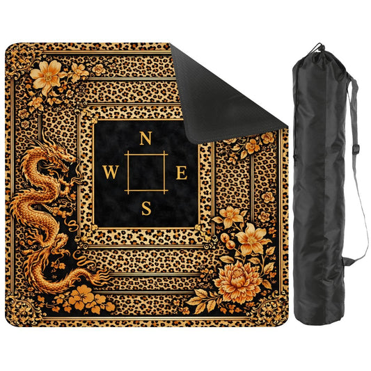 Leopard Print Mahjong Mat With Gilded Dragons Black And Gold - Splash of Color Co.