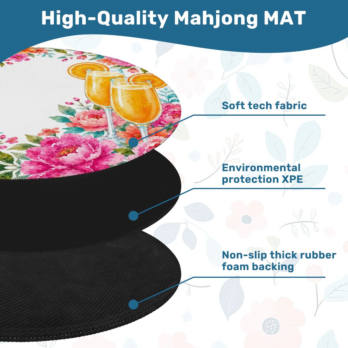 Mahjong And Mimosas Floral Pink, Orange Round Mahjong Mat