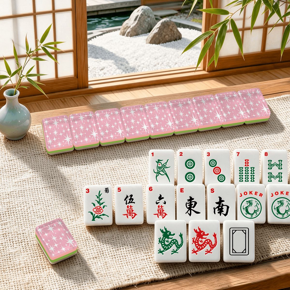Pink Modtastic Starburst Traditiional 4Layer American Mahjong Tiles Set And Carry Case - Splash Of Mahj And Color Co.
