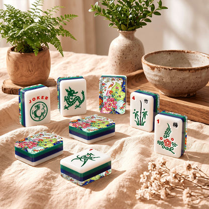 Tobacco Leaft 4Layer American Mahjong Tiles Blue Green With Carry Case - Splash Of Mahj And Color Co.