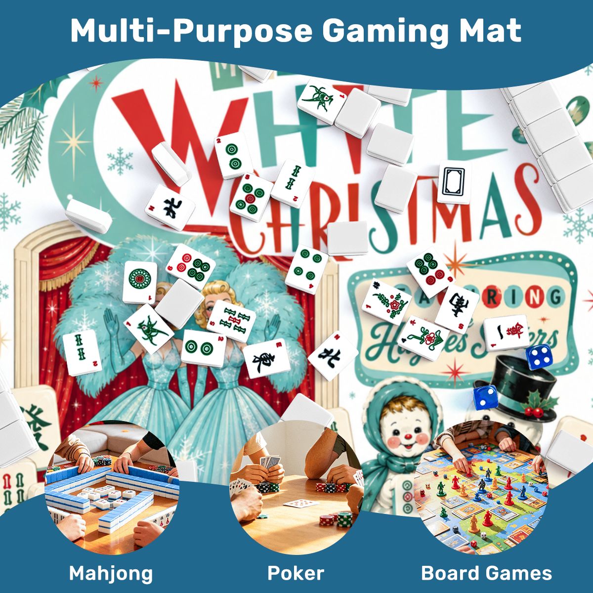 Mahjong White Nostalgic Christmas Haynes Sisters Mahjong Mat Sleek Surface - Splash Of Mahj And Color Co.