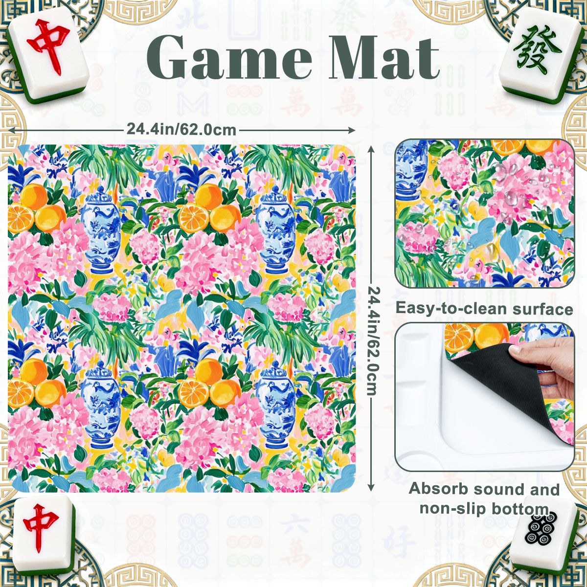 Sunny Citrus Chinoiserie Mini Mahj Mat And Foldable Mahjong Table - Splash of Color Co.