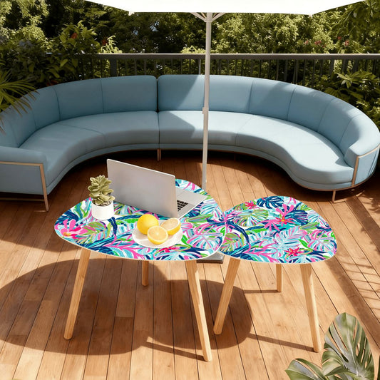Palm Beach Florida Worth Ave. Tropical Watercolor Modern Nesting Tables - Splash of Color Co.