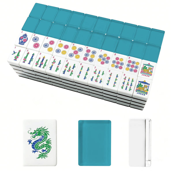Aquamarine Chinoiserie Pastel Mahjong Engraved Tiles With Carry Case - Splash Of Mahj And Color Co.