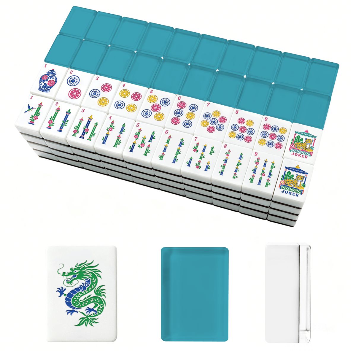 Aquamarine Chinoiserie Pastel Mahjong Engraved Tiles With Carry Case - Splash Of Mahj And Color Co.