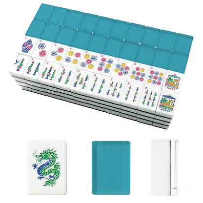 Aquamarine Chinoiserie Pastel Mahjong Engraved Tiles With Carry Case - Splash Of Mahj And Color Co.