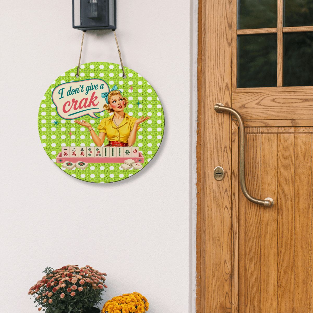 Funny Mahjong Sign, I Don't Give A Crack Round Wooden Door Wall Sign - Splash Of Mahj And Color Co.