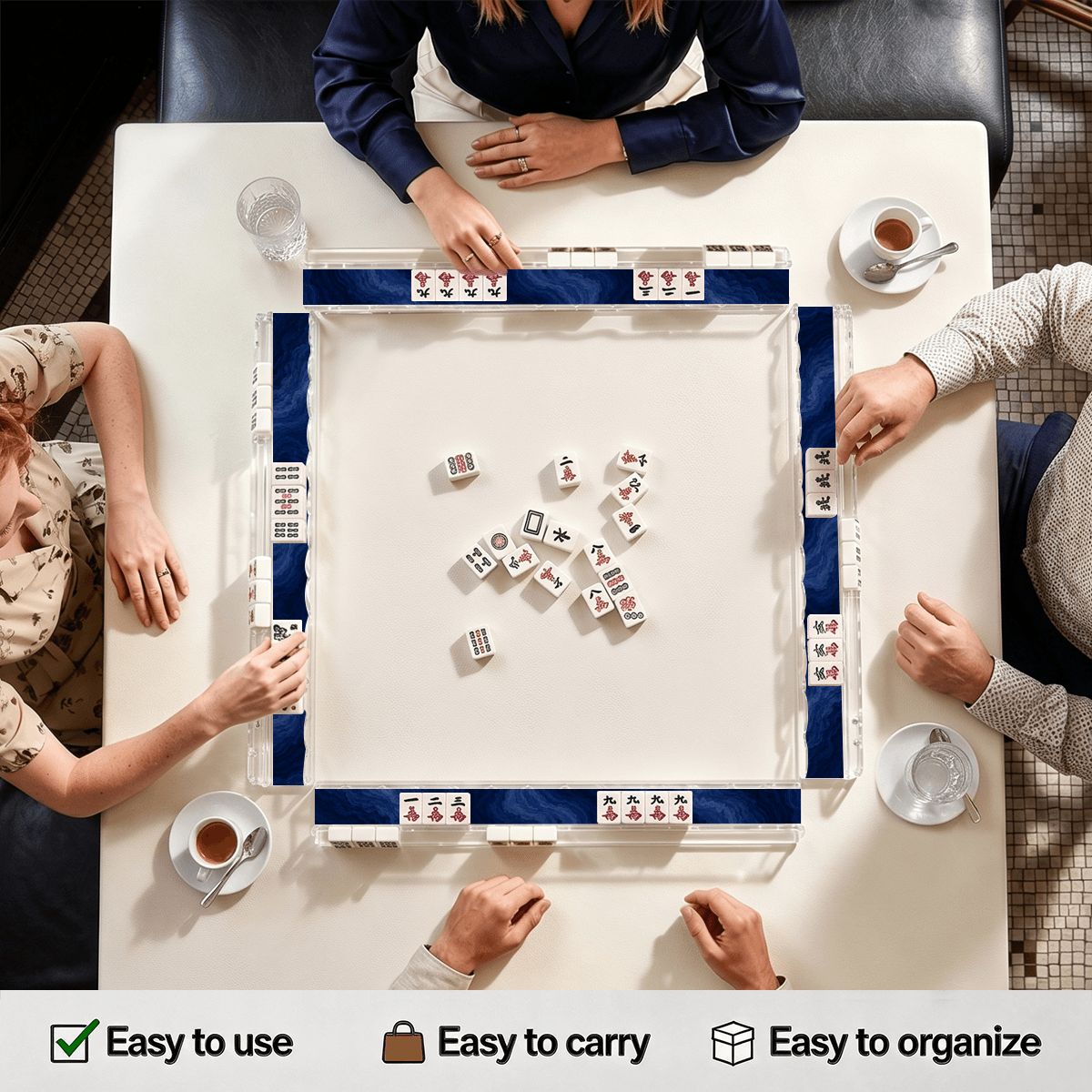 Royal Blue Extended Mahjong Rack Set of 4 Scalloped Magnetic Tile Pusher 20' - Splash Of Mahj And Color Co.