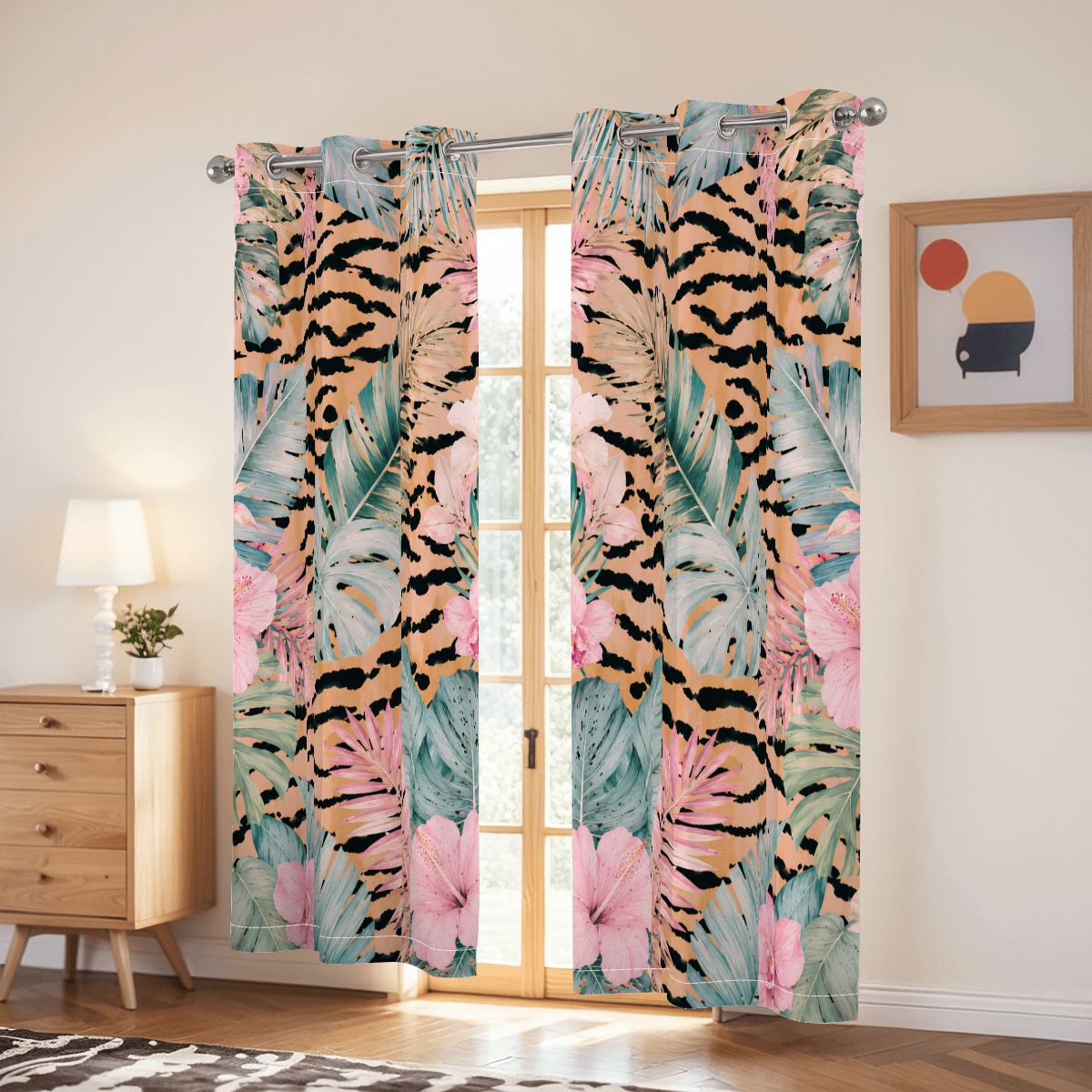 Jungle Love Chinoiserie  Tropical Tiger Blackout Curtains