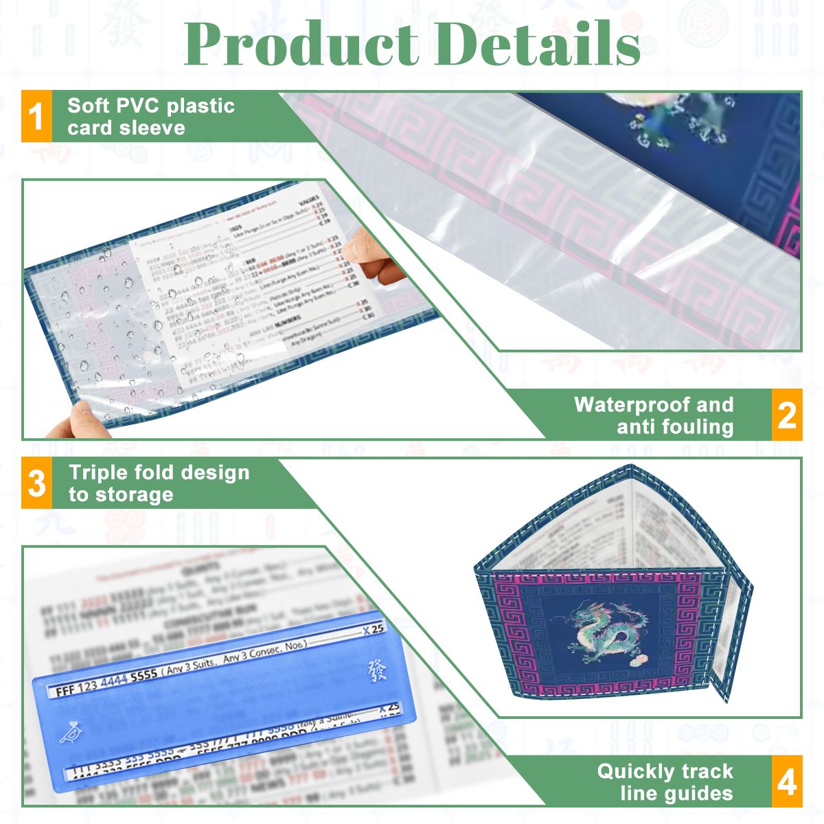 Dragon Blue 4 Mahjong Card Holder with Line Finder
