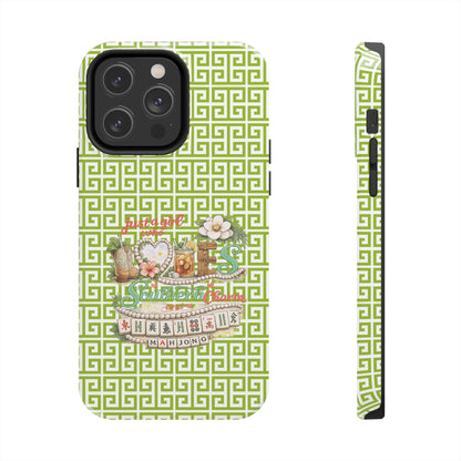 Mahjong Floral Pattern Just A Girl Who Loves Southern Charm and Mahjong Phone Case | Green Geometric Background - Splash of Color Co.