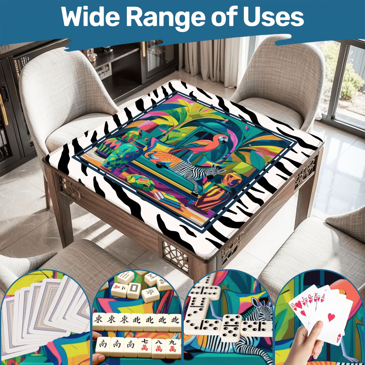 Wild Thang Animal Print Mahjong Mat 33"x33" (Ship Rolled up) - Splash of Color Co.