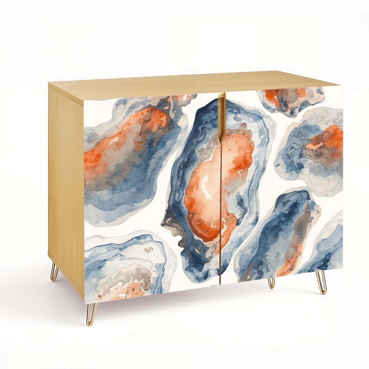 Blue Oyster Watercolor Modern Wooden Storage Cabinet - Splash of Color Co.