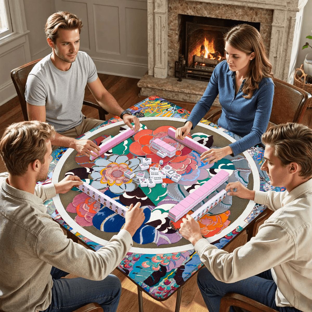 Art Deco Floral Bouquet Mahjong Mat - Splash of Color Co.