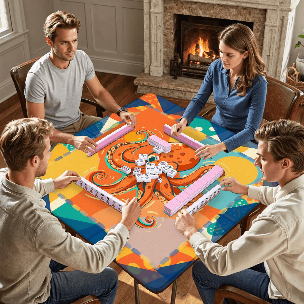 Octovibe Blue Lagoon Summer Beach Wave Octopus Mahjong Mat - Splash of Color Co.