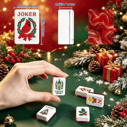 Red Marbled Christmas Cardinal American Engraved Mahjong Tiles And Carry Case