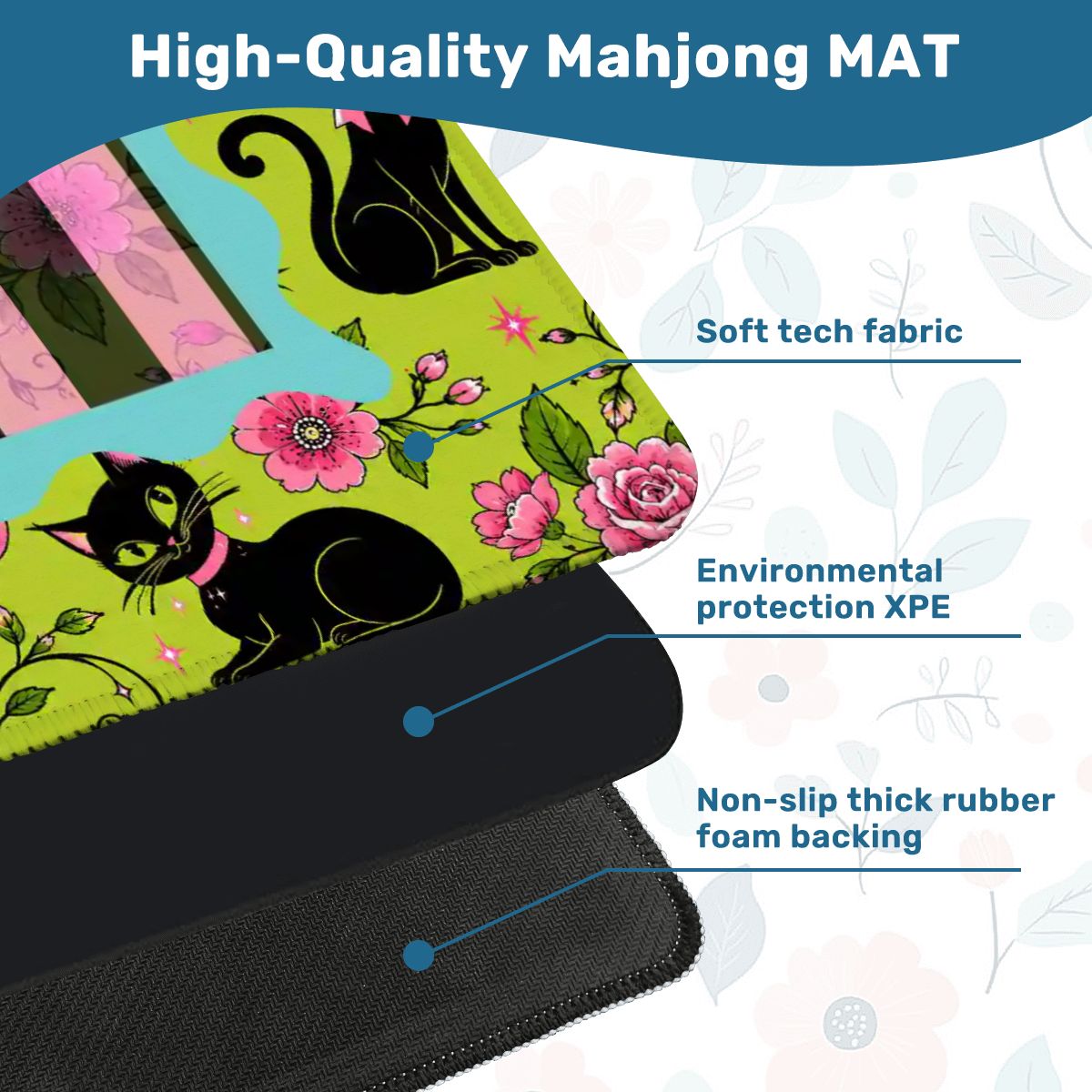 Halloween Kitty Cat Brigade Green And Pink Mahjong Mat - Splash Of Mahj And Color Co.