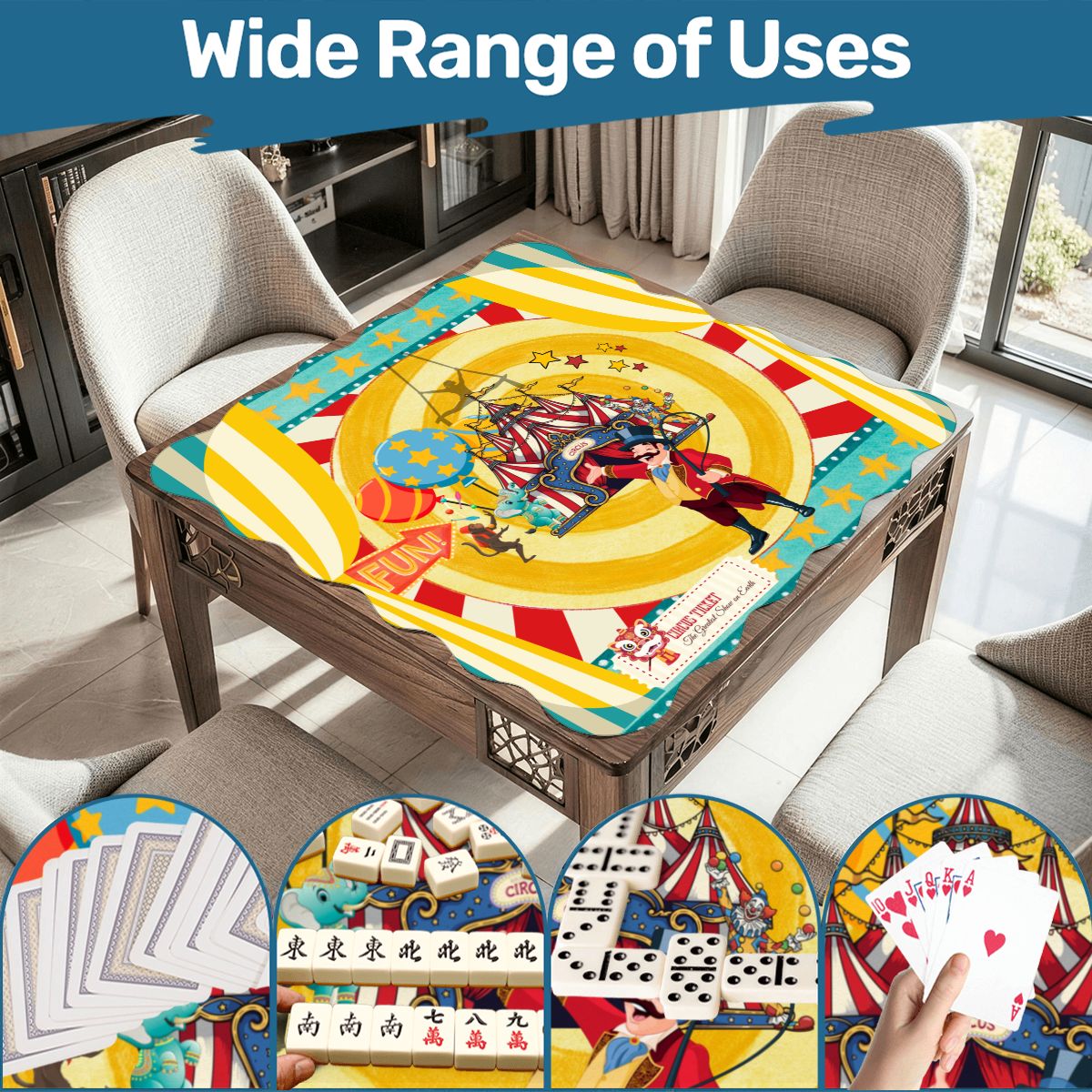 Send in the Clowns Circus Themed Scalloped Mahjong Mat - Splash of Color Co.