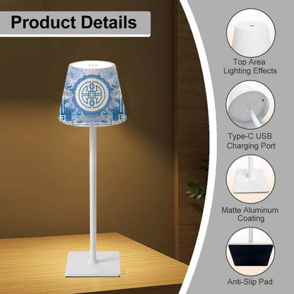 Mahjong Chinoiserie Blue Zen Garden LED Cordless Table Lamp - Splash of Color Co.