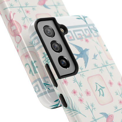 Whimsical Mahjong Tile Pastel Preppy Tough Phone Cases with Vibrant Oriental Designs Mahj Lover Gift