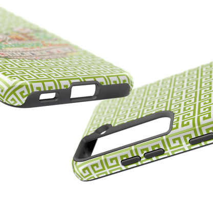 Mahjong Floral Pattern Just A Girl Who Loves Southern Charm and Mahjong Phone Case | Green Geometric Background - Splash of Color Co.