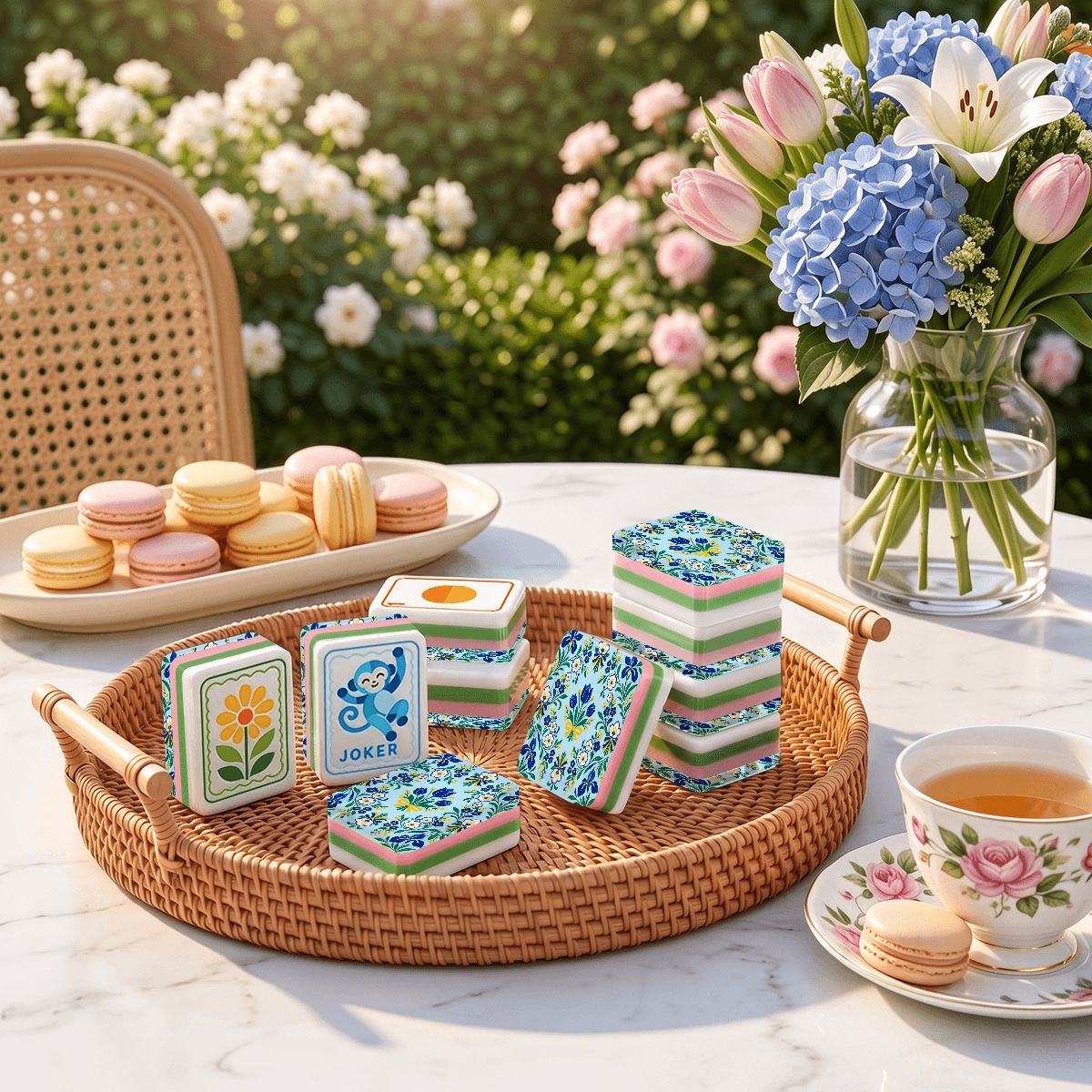 Garden Bell Scandinavian Modern Folk American Mahjong Tiles  4 Layer And Carry Case