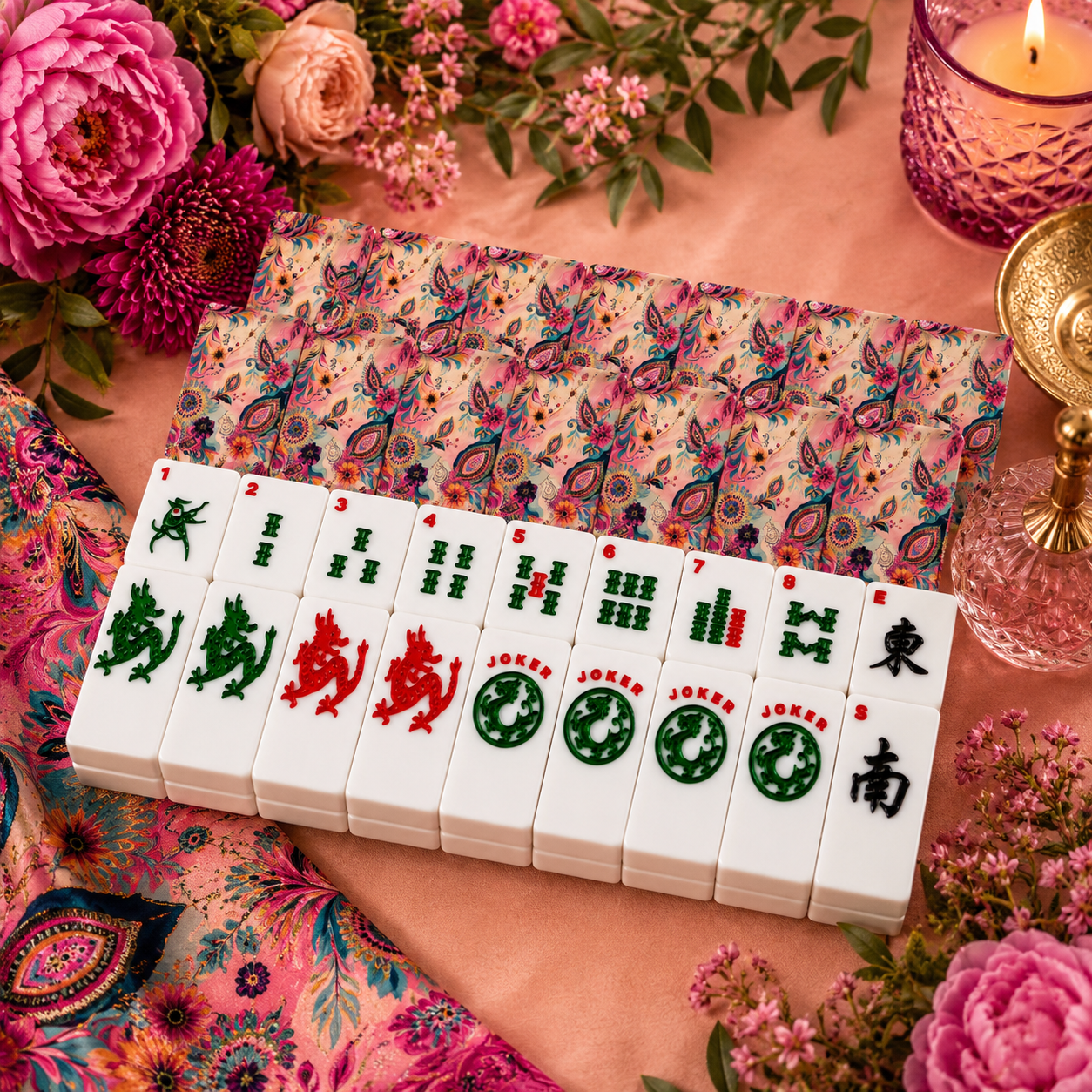 Boho Floral Infusion Bejweled Watercolor American Mahjong Tiles And Carry Case - Splash Of Mahj And Color Co.