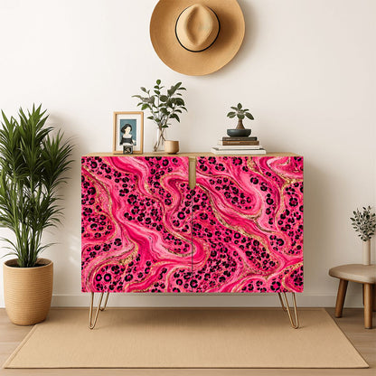 Hot Pink Leopard Print Mahjong Tiles And Accessories Sideboard Credenza - Splash Of Mahj And Color Co.
