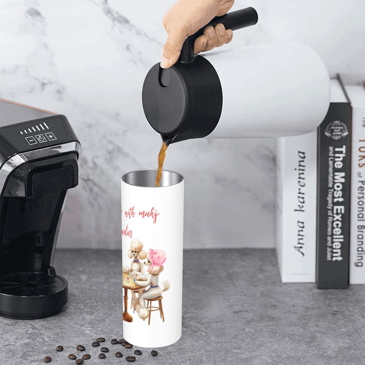 Funny Mahjong Poodle Dogs, Mahjong With Mahj Ladies Tumbler Cup - Splash of Color Co.