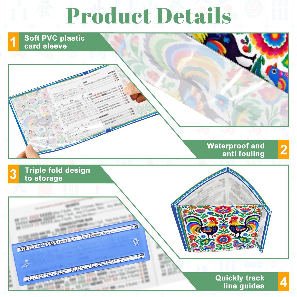Wycinanki Polish Folk Art, Rooster 4 Mahjong Card Holder with Line Finder - Splash of Color Co.