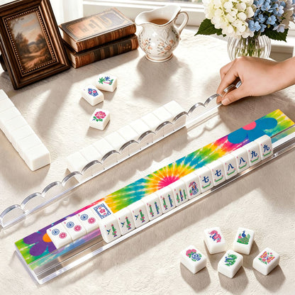 Tie Dye Extended Mahjong Rack Set of 4  Scalloped Magnetic Tile Pusher