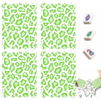 Lime Green Cheetah Print Scalloped Mahjong Shuffler Cards  Set of 4
