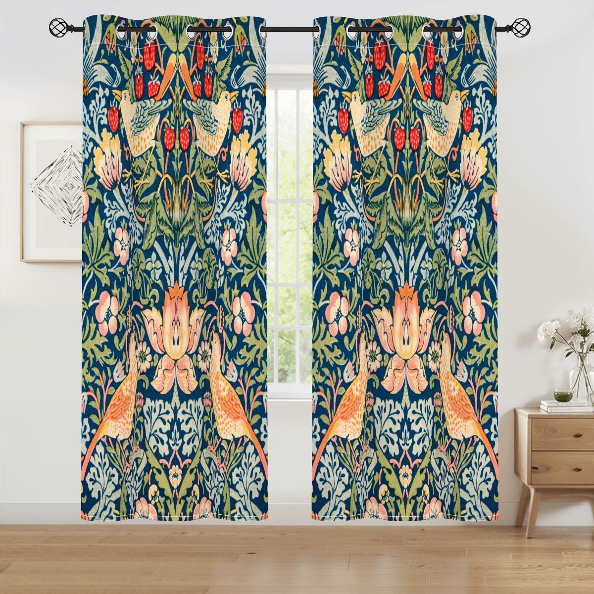 William Morris Inspired Strawberry Thief Black Out Curtains