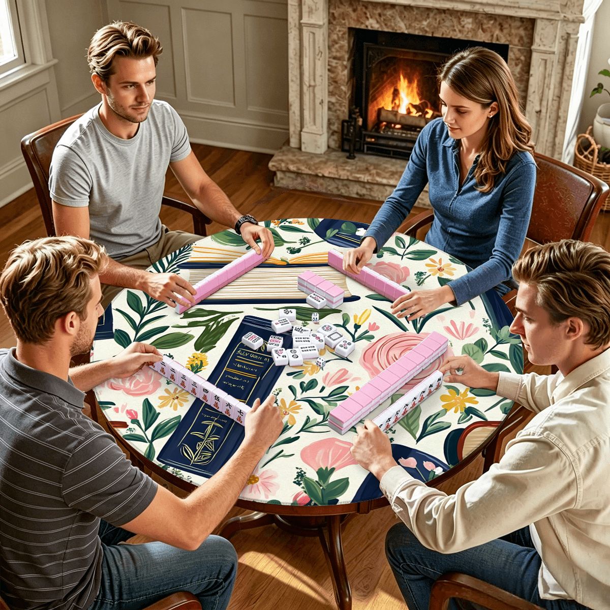 Books And Nooks Round Mahjong Mat