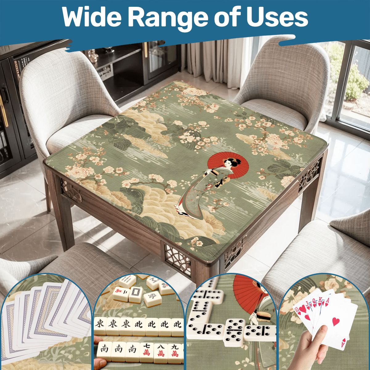 Giesha Girl Japanese Floral Mahjong Mat - Splash of Color Co.