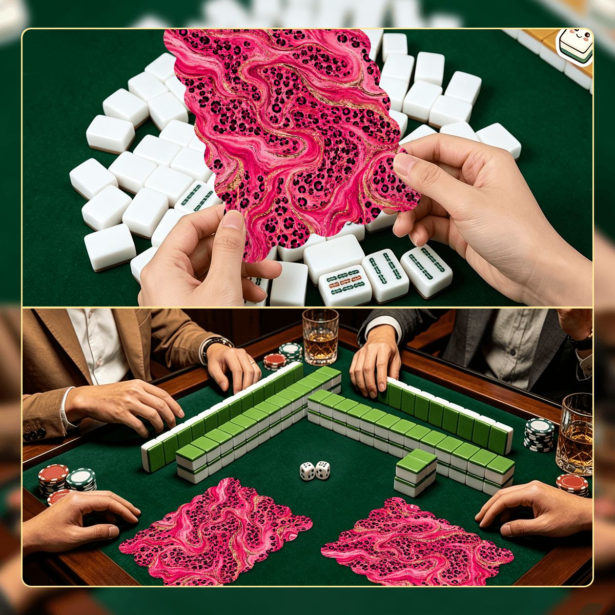 Leopard Luxe Glitz And Glam Pink Scalloped Mahjong Shuffler Cards Set of 4 - Splash Of Mahj And Color Co.