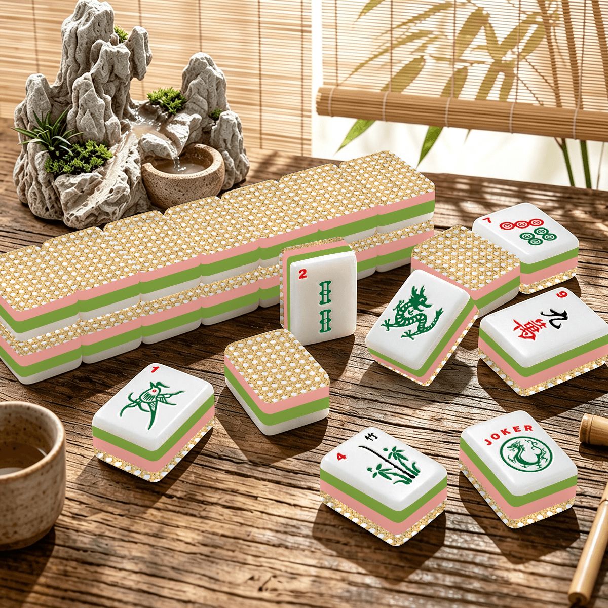 Vintage Cane Back 4 Layer American Mahjong Tiles Set With Carry Case