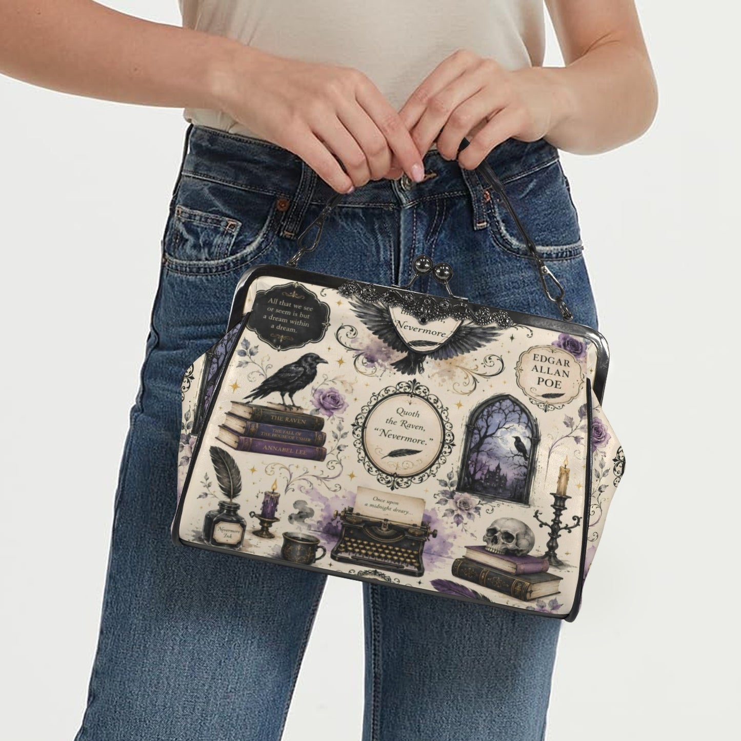 Edgar Allen Poe Literature Lover Gothic Kisslock Purse