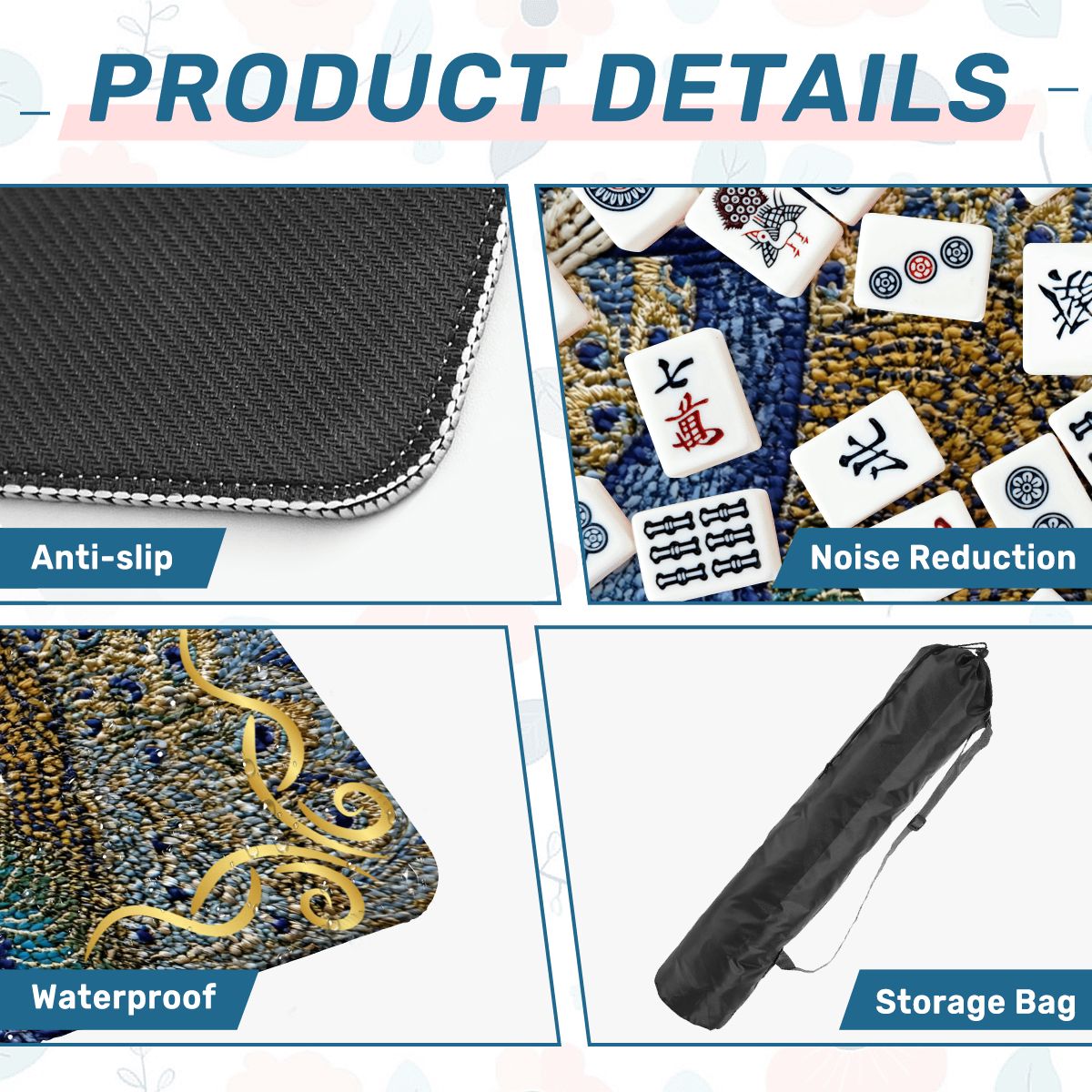 Floral Elegant Peacock Faux Needlepoint Mahjong Mat - Splash of Color Co.