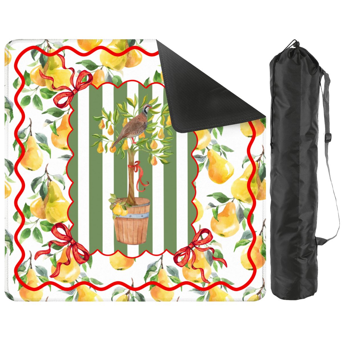 Mahjong Christmas Mat, Partridge In A Pear Tree, Watercolor Lemons, Green Preppy Striped - Splash of Color Co.