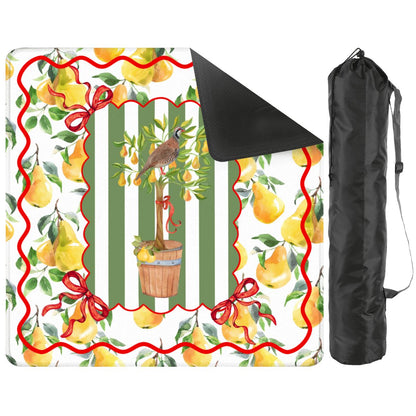 Mahjong Christmas Mat, Partridge In A Pear Tree, Watercolor Lemons, Green Preppy Striped - Splash of Color Co.