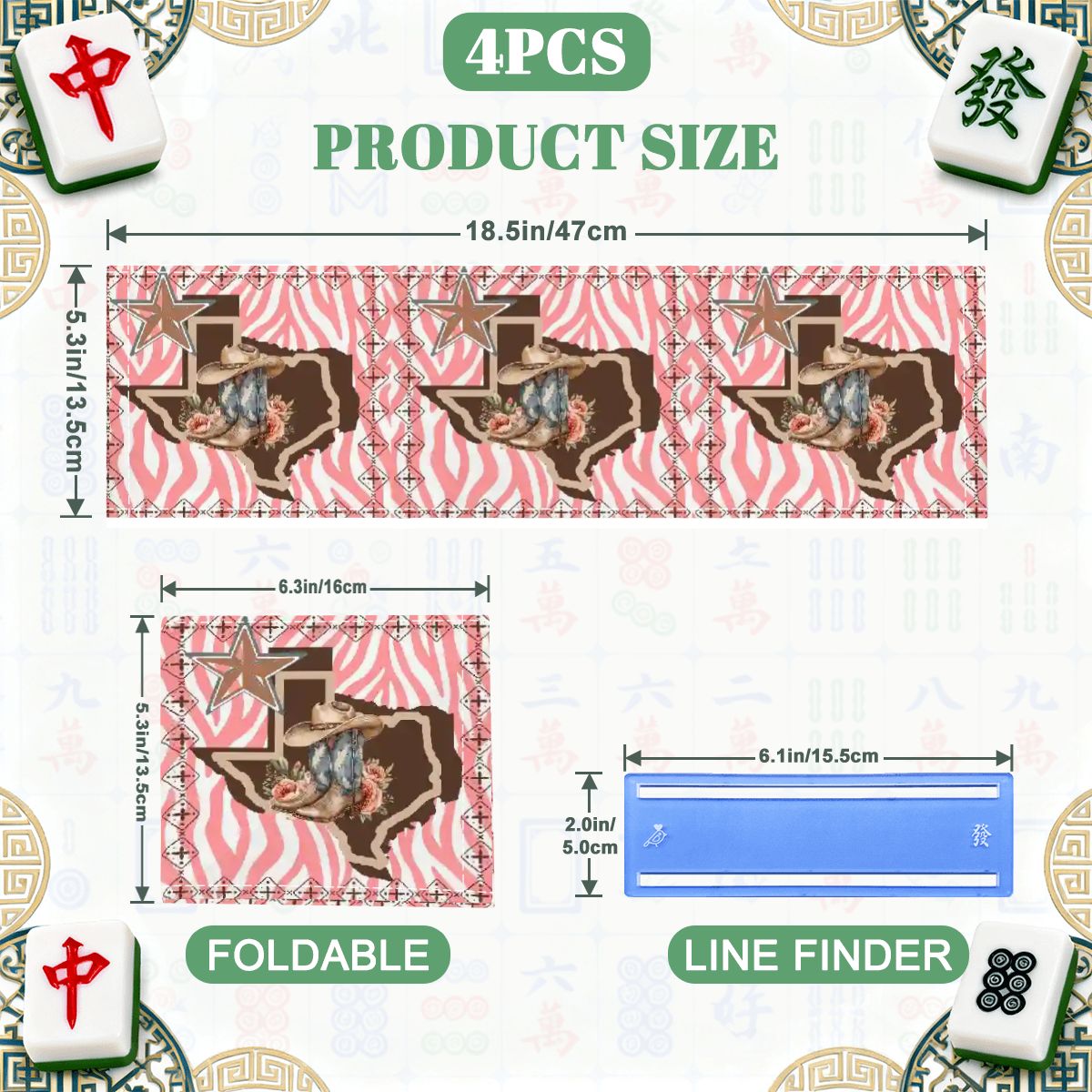 Texan Girl, Boho Floral 4 Mahjong Card Holder with Line Finder - Splash of Color Co.