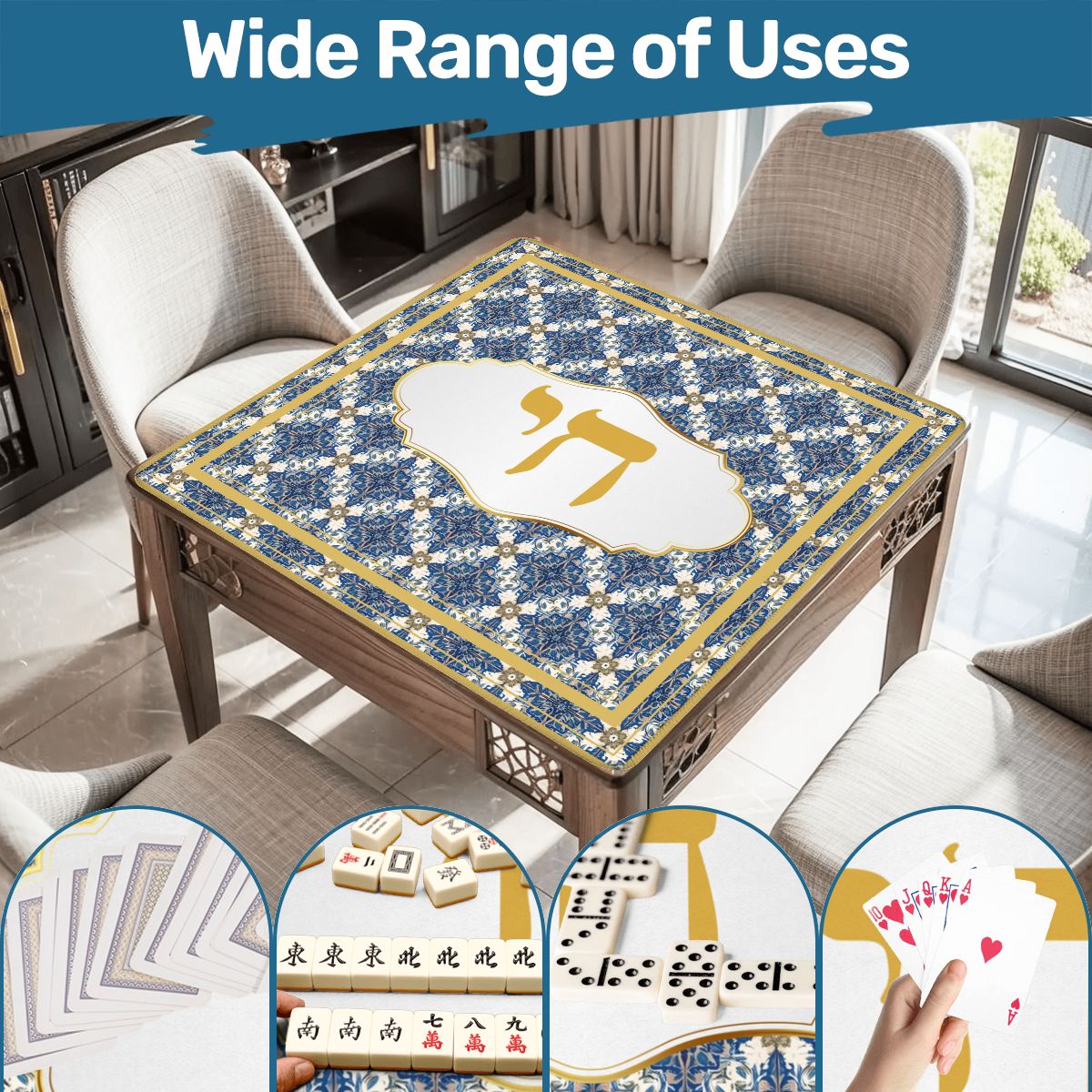 Chai Royale Jewish Designed Lucky Number 18 Mahjong Mat - Splash of Color Co.