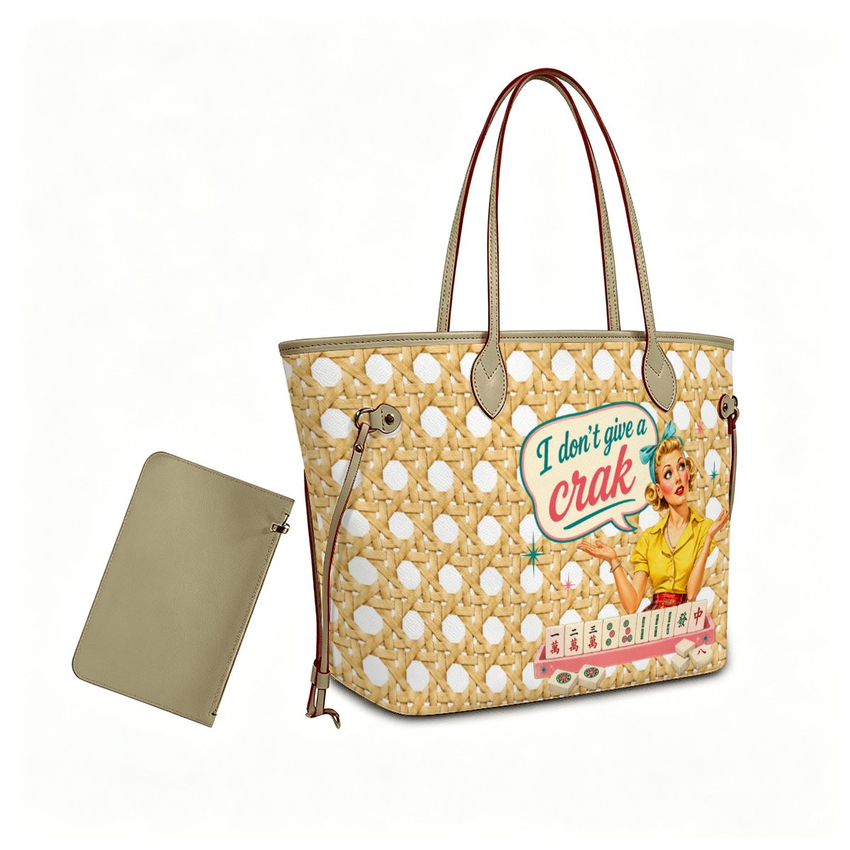 Mahjong Tote Bag, Cane Designed Funny I Don't Give A Crak - Splash Of Mahj And Color Co.