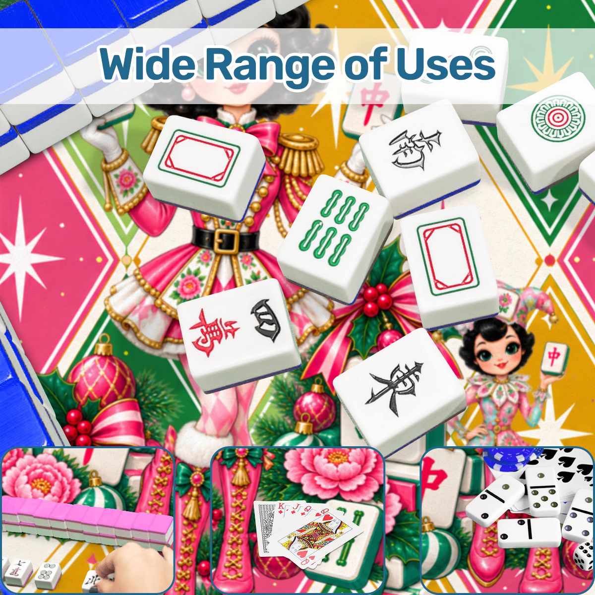 Harlequin Christmas Mahjie The Mascot Round Mahjong Mat - Splash Of Mahj And Color Co.