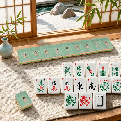 Whimsical Harlequin Joker, Mint Green 4 Layer American Mahjong Tiles Set And Carry Case - Splash Of Mahj And Color Co.