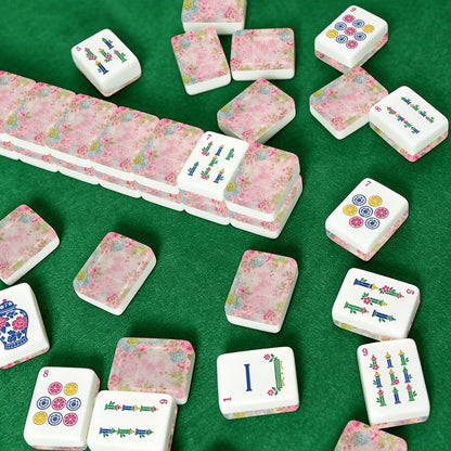 Vintage Shabbylicious Pink Floral Chinoiserie Engraved Mahjong Tiles