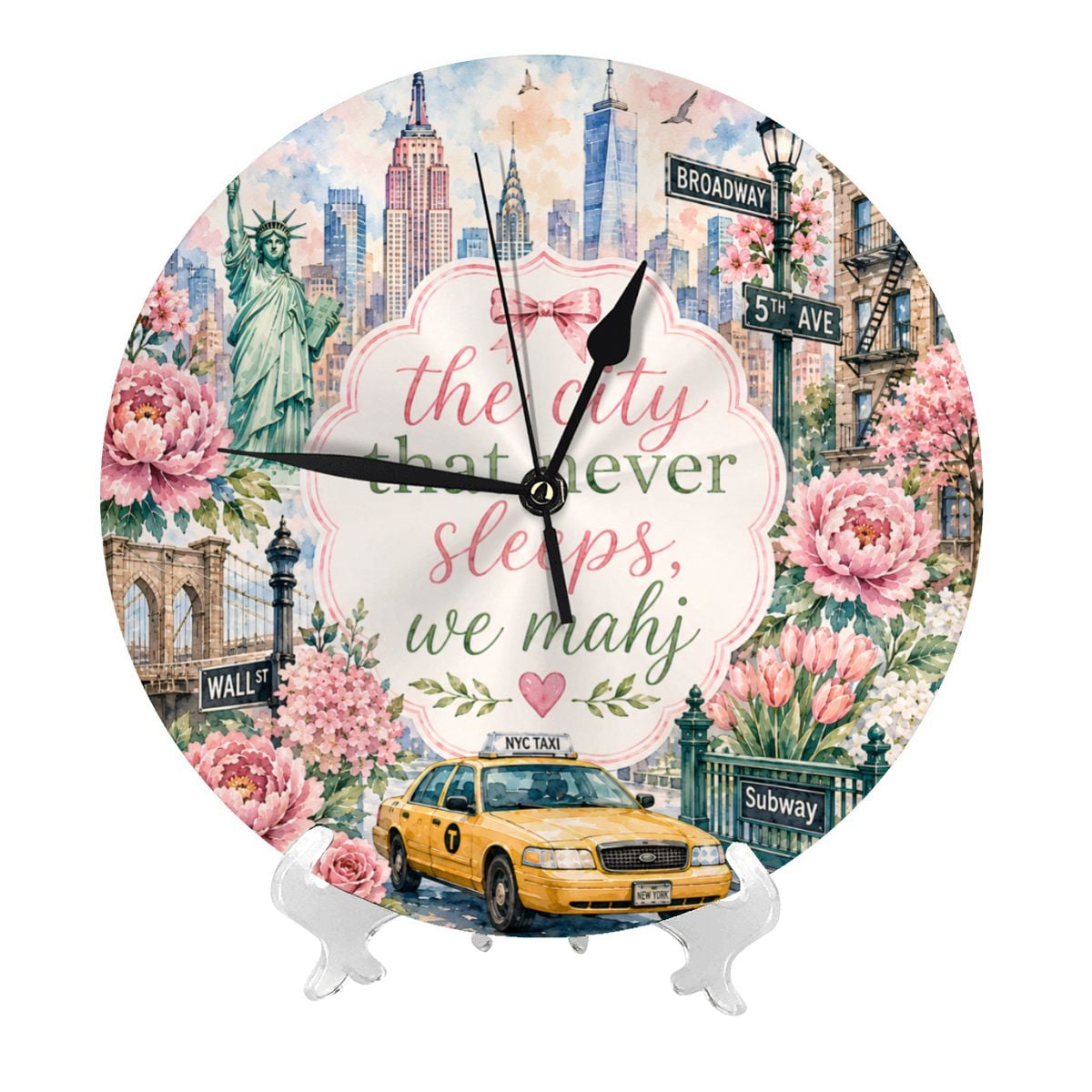 The City That Never Sleeps New York Mahjong Wall Or Desk Clock With Stand